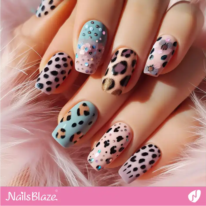 Short Pastel Nails with Leopard Print Design | Animal Print Nails - NB2552